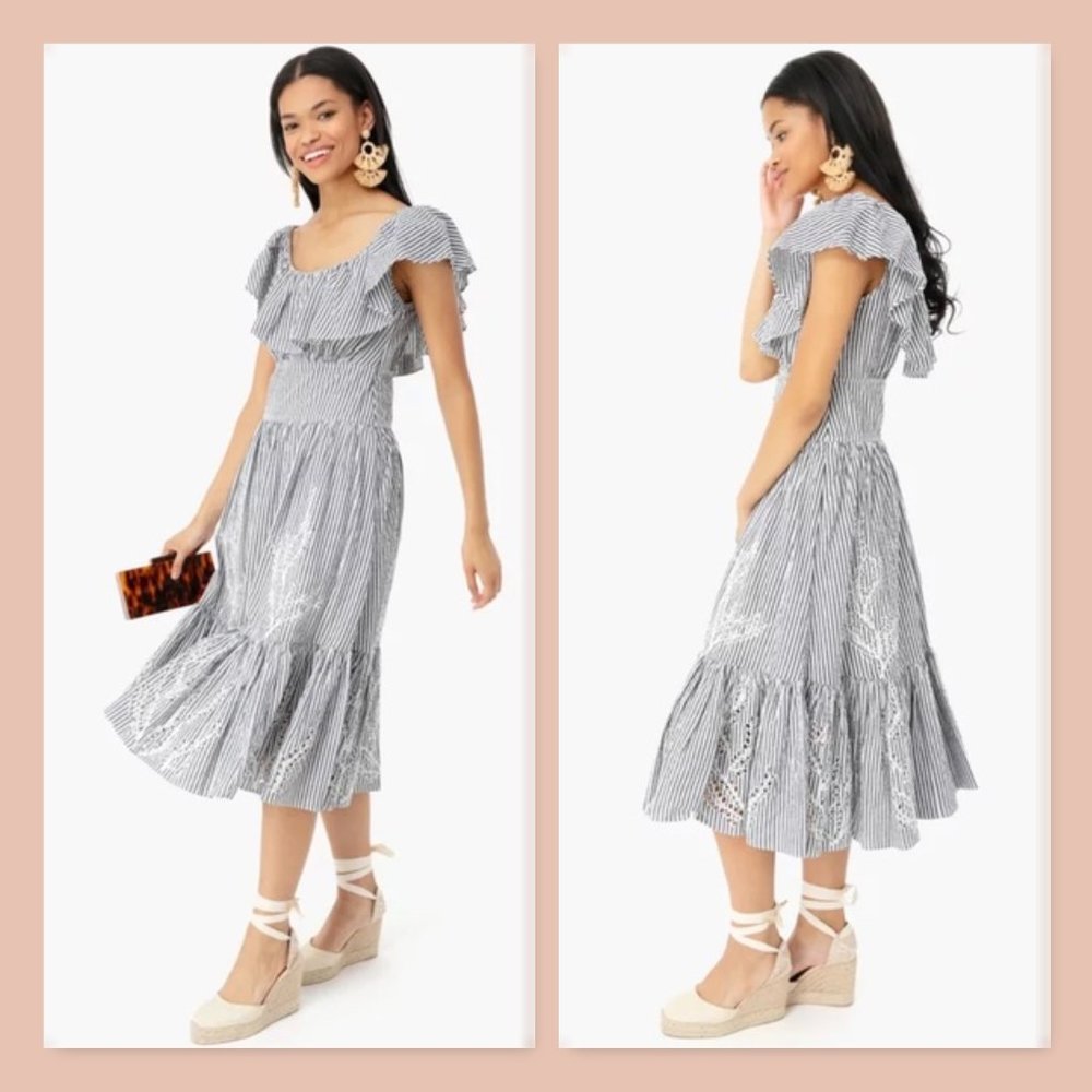 NWT Tory Burch Runway Striped Eyelet Embroidered Cotton Midi Dress Sz 4 - Picture 16 of 16